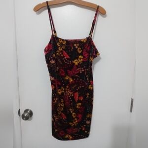 FOREVER 21 FLORAL CRUSHED VELVET KNEE LENGTH PULLOVER TANK DRESS LG